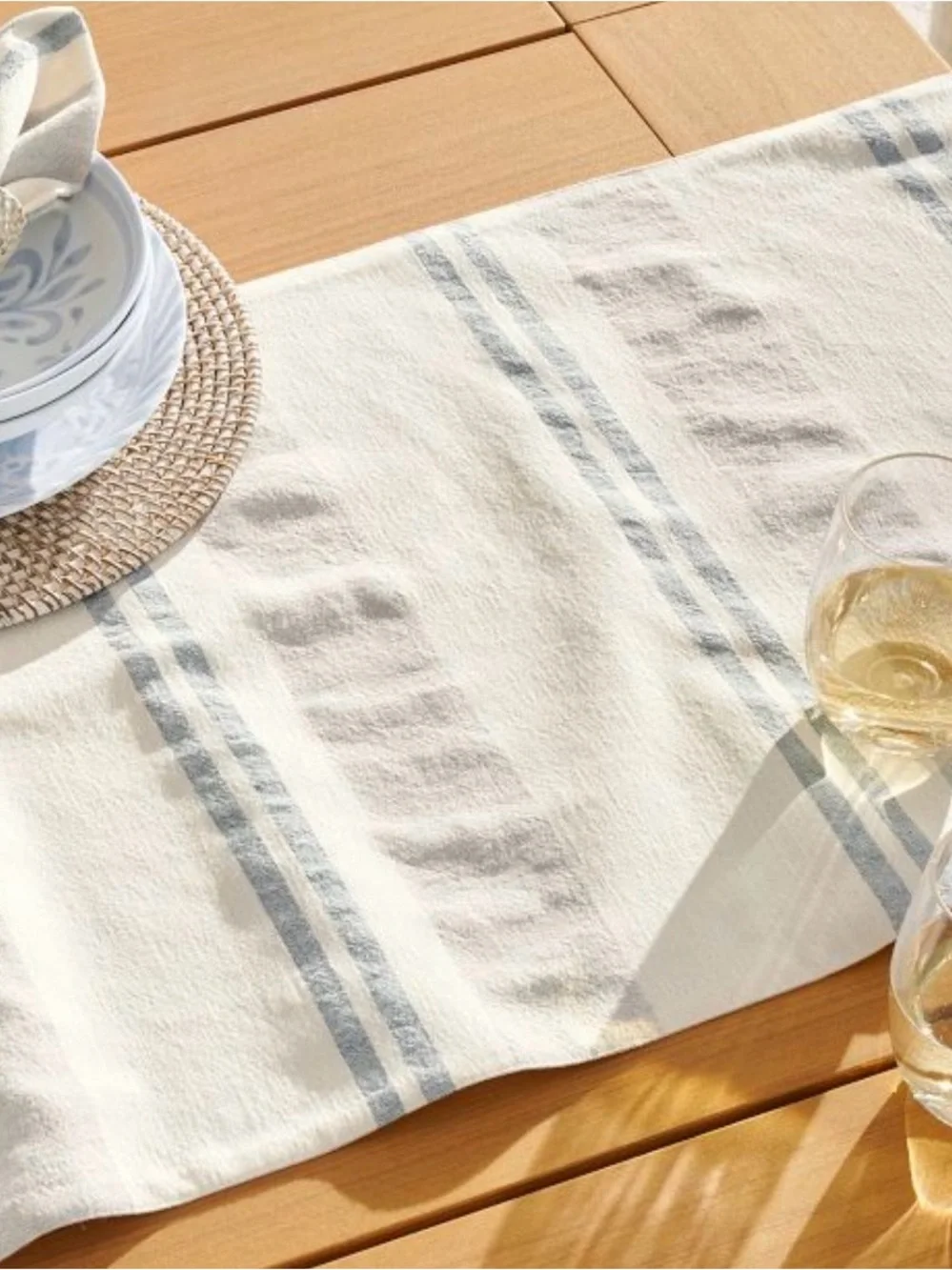 Pottery Barn Cream and Light Blue Striped Cotton Napkins - Set of 4